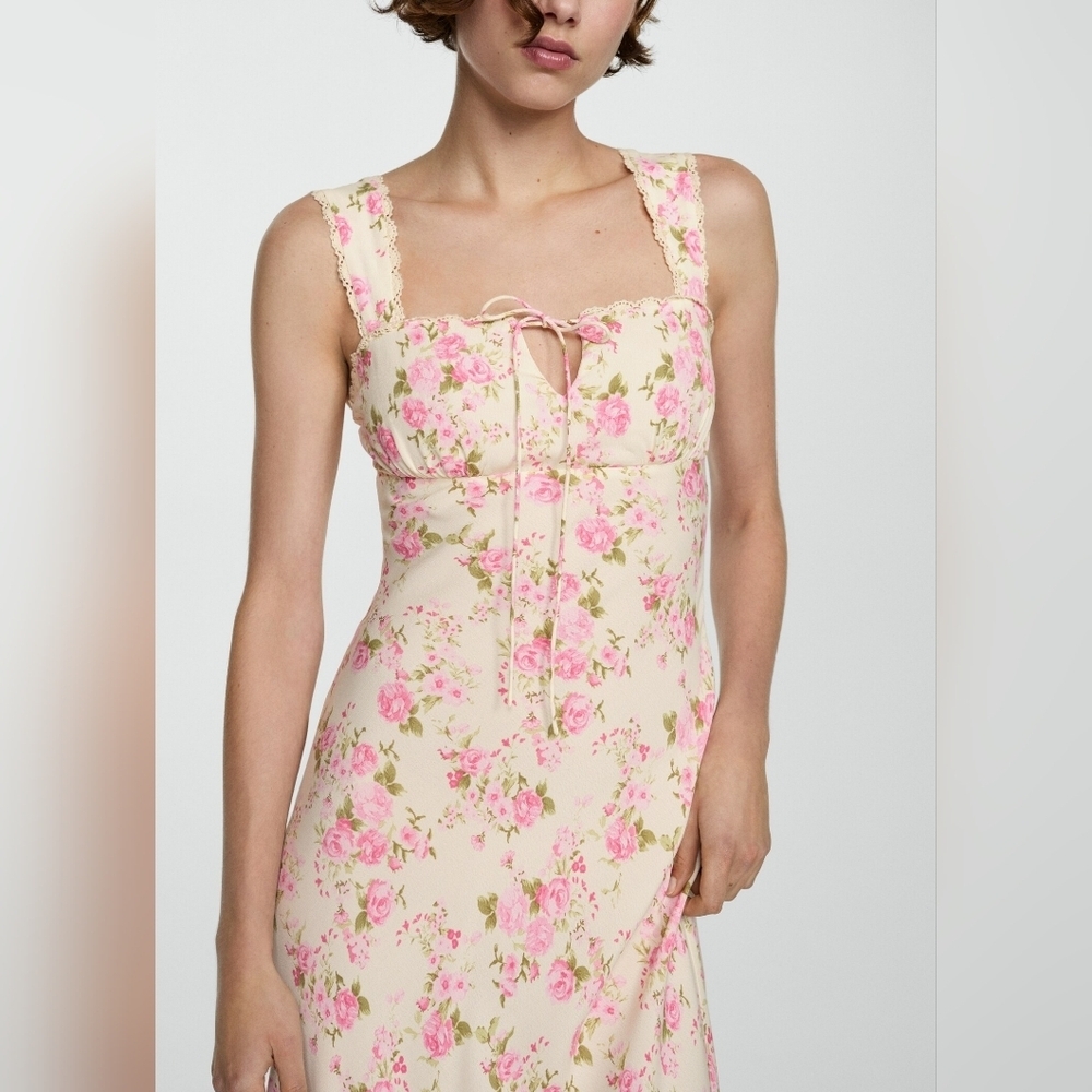 Mango Floral dress with bow neckline - Picture 4 of 9